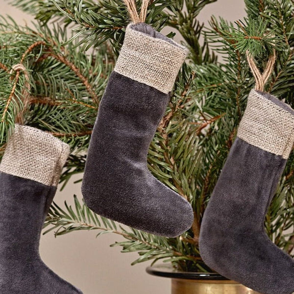 Nkuku Karru Cotton Velvet Mini Stocking - Charcoal _ Set Of 3