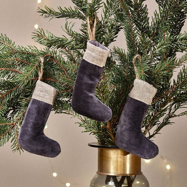 Nkuku Karru Cotton Velvet Mini Stocking - Charcoal _ Set Of 3