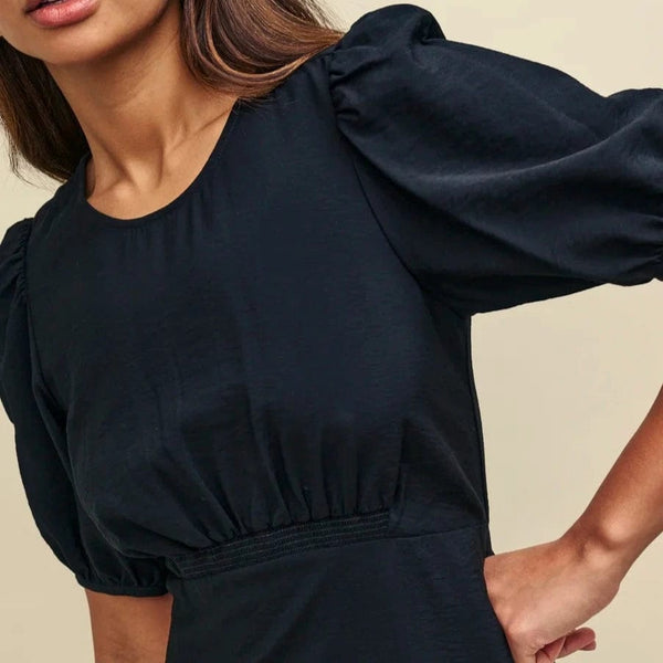 Nobody's Child Black Puff Sleeve Bonnie Midi Dress