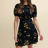 Nobody's Child Black Floral Puff Sleeve Bonnie Mini Dress