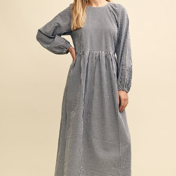 Nobody's Child Black Gingham Check Issy Midi Smock Dress