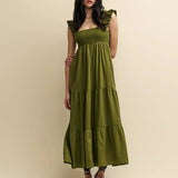 Nobody's Child Khaki Green Linen-blend Maya Maxi Dress