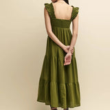 Nobody's Child Khaki Green Linen-blend Maya Maxi Dress