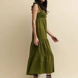 Nobody's Child Khaki Green Linen-blend Maya Maxi Dress