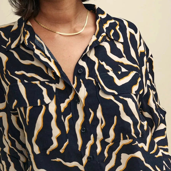 Nobody's Child Animal Print Long Sleeve Utility Shirt