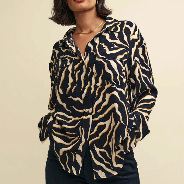 Nobody's Child Animal Print Long Sleeve Utility Shirt