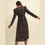 Nobody's Child Black and Orange Spot Print Long Sleeve Lily Midi Dress