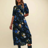 Nobody's Child Black Floral Puff Sleeve Bonnie Midi Dress