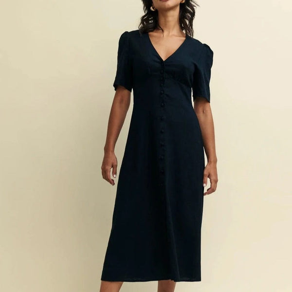 Nobody's Child Black Linen-blend Alexa Midi Dress in Black