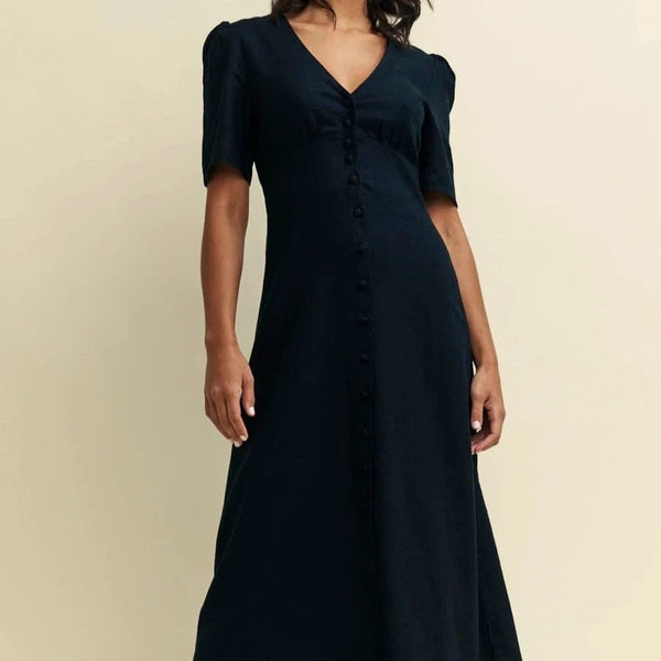 Nobody's Child Black Linen-blend Alexa Midi Dress in Black