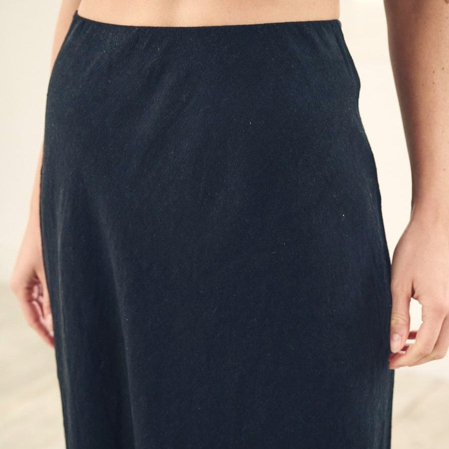 Nobody's Child Black Linen-blend Mila Midi Skirt