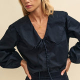 Nobody's Child Black Peter Pan Collar Long Sleeve Blouse