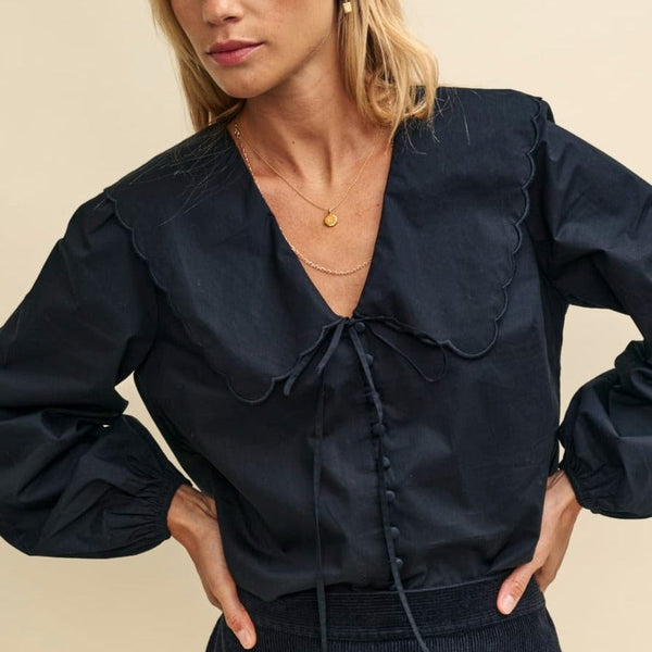 Nobody's Child Black Peter Pan Collar Long Sleeve Blouse