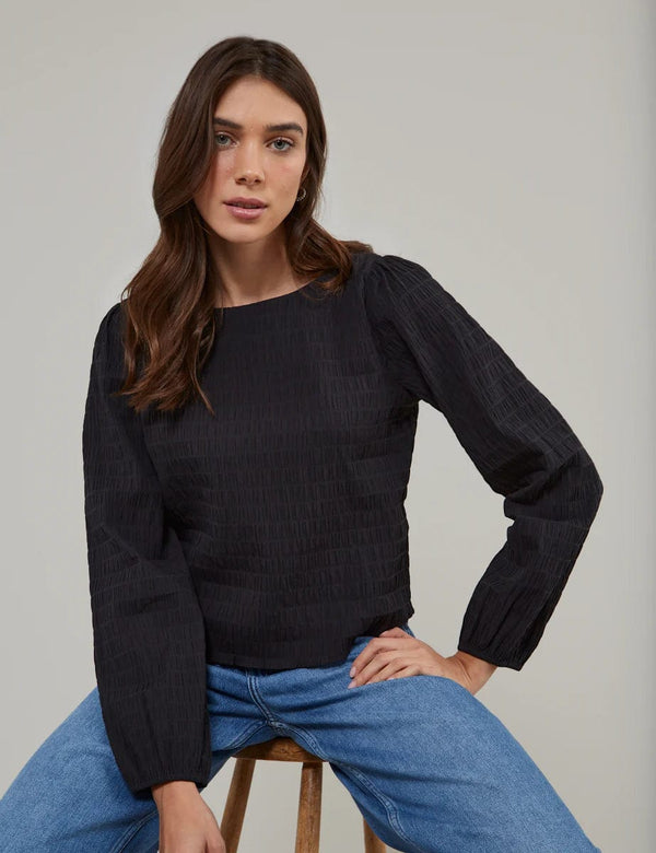 Nobody's Child Black Seersucker Blouse