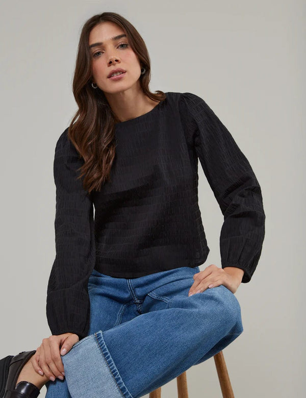 Nobody's Child Black Seersucker Blouse
