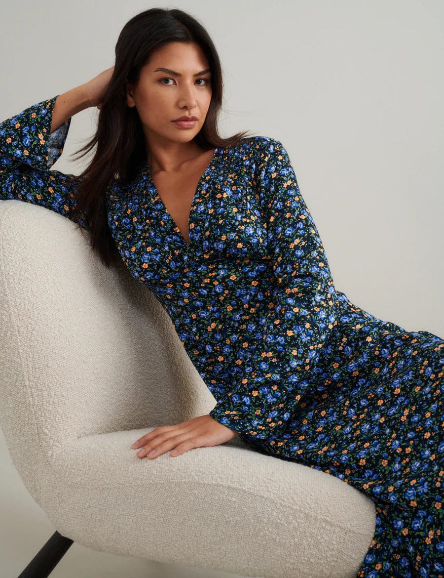 free people lydia midi dress nobody's Child Blue Ditsy Floral Lydia Midi Dress