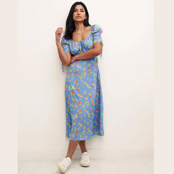Nobody's Child Blue Fruit Print Pippa Midi Dress