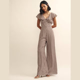 Nobody's Child Brown Geo Print Flutter Sleeve Suki Jumpsuit