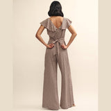 Nobody's Child Brown Geo Print Flutter Sleeve Suki Jumpsuit