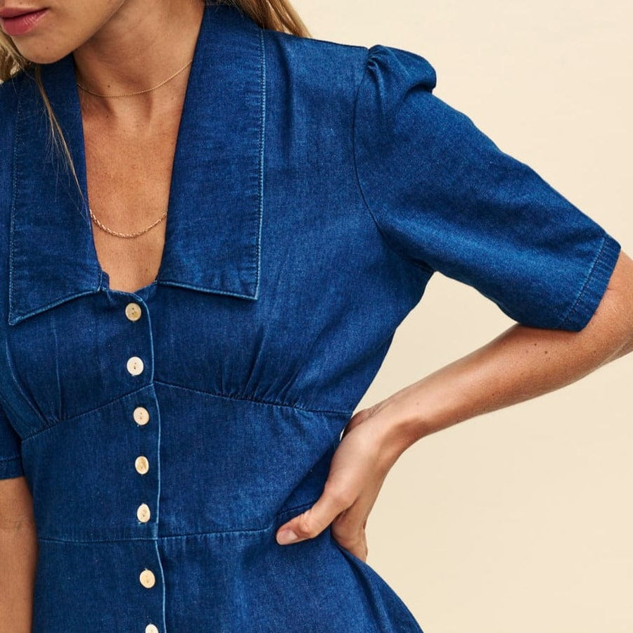 Nobody's Child Dark Denim Daisy Collared Mini Dress