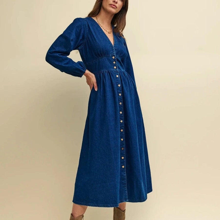white christmas dresses Nobody's Child Dark Denim Long Sleeve Starlight Midaxi Dress