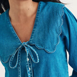 nobody's Child Denim Long Sleeve Birdie Blouse In Blue