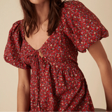 nobody's Child Ditsy Floral Puff Sleeve Joanna Mini Dress In Red