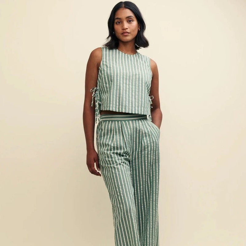 Nobody's Child Fearne Cotton Green Stripe Linen-blend Boxy Cut Top