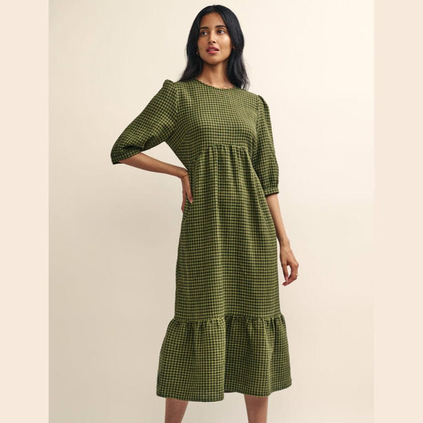 Nobody's Child Khaki Green Gingham Check Rachel Midi Dress Nobody's Child Khaki Green Gingham Check Rachel Midi Dress