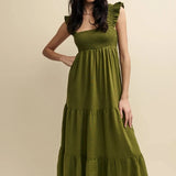 Nobody's Child Khaki Green Linen-blend Maya Maxi Dress