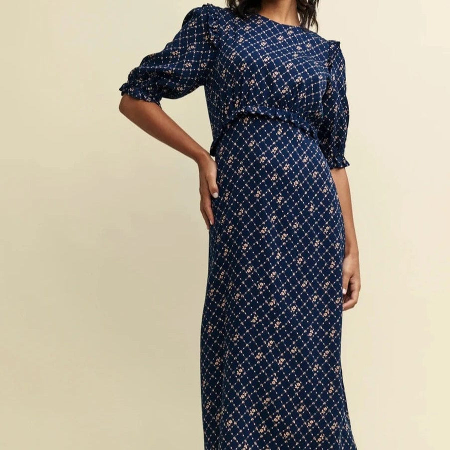 felicia midi dress Nobody's Child Navy Floral Trellis Print Felicia Midi Dress