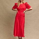 Nobody's Child Red Satin Jacquard Moira Midi Dress in Red