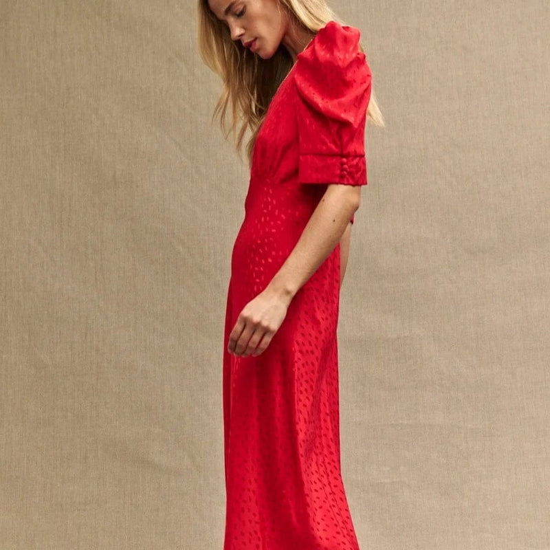 red satin jacquard moira midi dress MOIRA DRESS