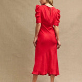 Nobody's Child Red Satin Jacquard Moira Midi Dress in Red
