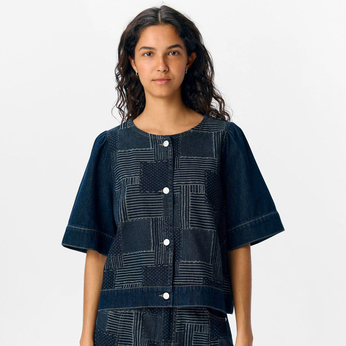 Free People Bailey Denim Shirt in Light Tint Blue Wash