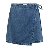 OBJECT Denim Short Wrap Skirt In Medium Blue Denim