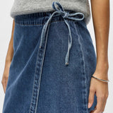 OBJECT Denim Short Wrap Skirt In Medium Blue Denim