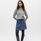 OBJECT Denim Short Wrap Skirt In Medium Blue Denim
