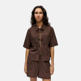 OBJECT Embroidered Top In Brown