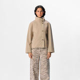 OBJECT Funnel Neck Short Jacket In Taupe