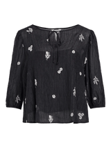 Object Jalfra 3/4 Sleeve Top In Black Embroidery Detail
