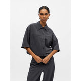 OBJECT OBJIVALO Cropped Shirt In Dark Grey