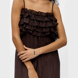 OBJECT OBJLYNE Ruffle Maxi Dress In Seal Brown