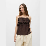OBJECT OBJLYNE Ruffled Strap Top In Seal Brown