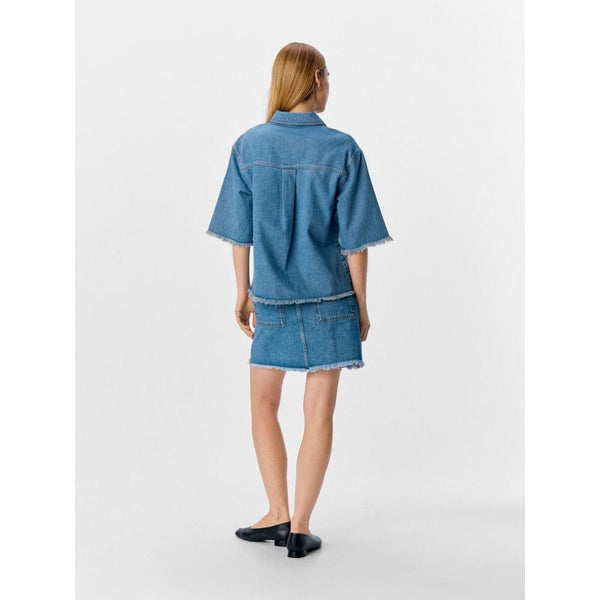 OBJECT OBJMELIA Denim Top In Light Blue Denim