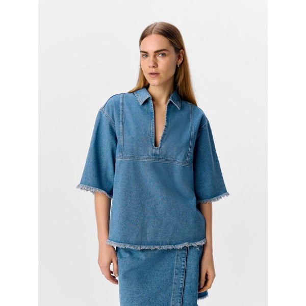 OBJECT OBJMELIA Denim Top In Light Blue Denim