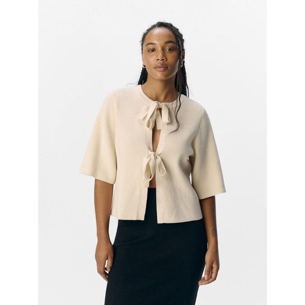 OBJECT OBJULLA Short-sleeved Knitted Cardigan In Sandshell