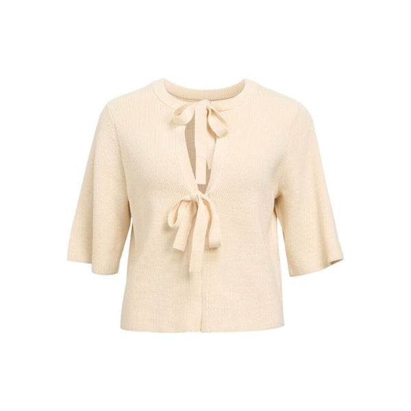 OBJECT OBJULLA Short-sleeved Knitted Cardigan In Sandshell