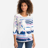 Olsen Edda Fit Strip \and Flower Print Top Purple