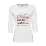 Olsen Edda Fit Top With Frontal Print and 3/4 Sleeves